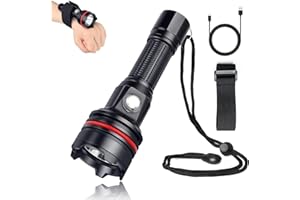 LetonPower Submariner-14S Scuba Dive Light, 2000 Lumens Super Bright USB-C Rechargeable & 328FT Waterproof Underwater Flashlight with Velcro Strap for Night Diving, Snorkeling, Caving