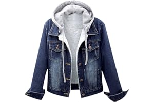 WKISHENL Womens Denim Jacket Sherpa Fleece Lined Jean Jacket Coats With Hood Oversized Fashion Hoodie Trucker Jacket Coat