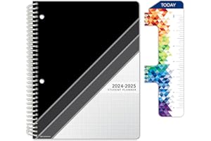 Global Datebooks Dated Middle School or High School Student Planner for Academic Year 2024-2025 includes Ruler/Bookmark and Planning Stickers (Matrix Style - 7"x9" - Black Stripe)