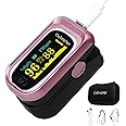 Rechargeable Pulse Oximeter Fingertip. Oxygen Monitor Fingertip with Blood Oxygen Saturation (spo2) Pusle Rate & PI. O2 Pulse Oximeter Finger with charging cable& carry bag & lanyard (Pink)