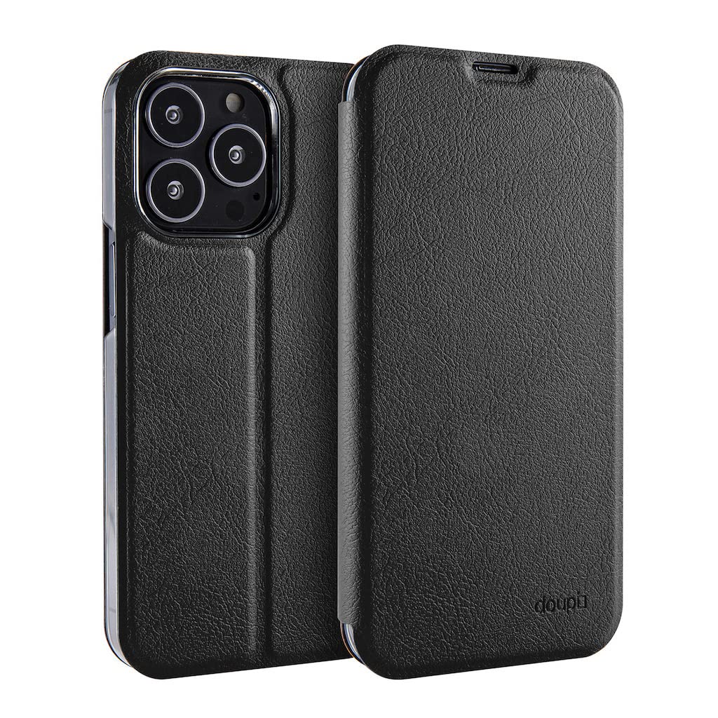 doupi Flip Cover for iPhone 13 Pro (6.1 inches), Magnetic Flip Case Cover Book Style Protective Cover with Stand, Black