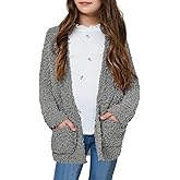 Girls Casual Open Front Long Sleeve Cardigan Pocket Fashion Sweater Outwear