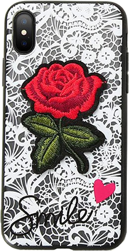 KAVOO® Luxury Transparent Case Vintage Rose Flower Back Cover 3D Emboss Lace Flower Handbag Strip Shell Phone Cases for iPhone X iPhone Xs (White)