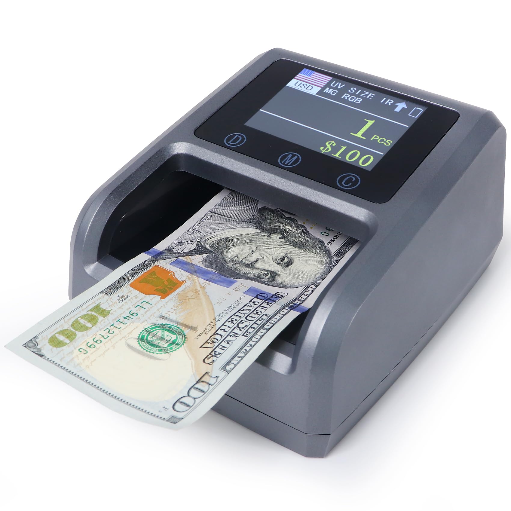 Photo 1 of 4-Way Orientation Counterfeit Bill Detector|UV/MG/IR/Size Multi-Sensor Tech | USD/EUR Auto Denomination Counting & Instant Alerts | Rechargeable & Global Currency Support