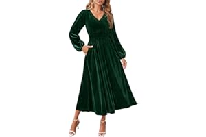 ZESICA Women's Velvet Midi Dress 2025 Casual V Neck Long Sleeve Solid Color Elastic High Waist Flowy Evening Party Dresses