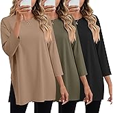 Huukeay 3 Pack Women's Oversized T Shirts Workout 3/4 Sleeve Top Loose Side Split Gym Elbow Crewneck Casual Clothes Tee