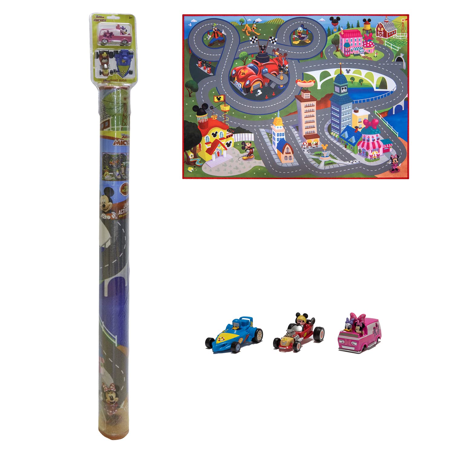 Gertmenian Disney Mickey Mouse Interactive Kids’ Rug Set | Includes 3x Cars feat. Donald, Daisy, and Minnie | Suitable for Classroom, Nursery, Bedroom, or Play Area | 40x54in Medium, 32503