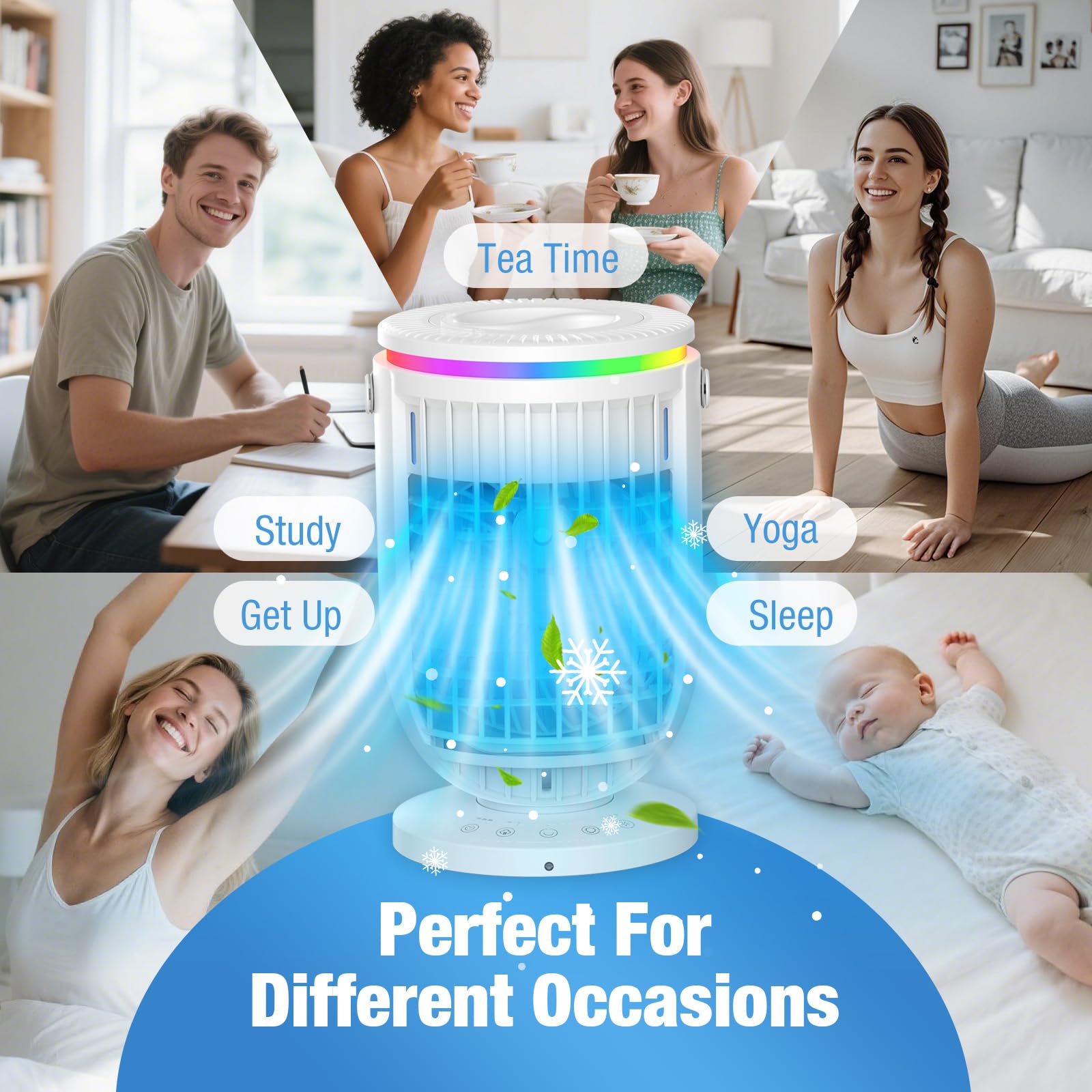 JYew AI Portable Air Conditioners Fan with 120° Rotating Function,Evaporative Mini Room Air Conditioners,Portable AC Unit Air Cooler with 4 in 1 Humidifier Fan Conditioner, AC Portable for Room Office
