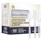 R-kay 400 Pcs Plastic Silverware Heavy Duty - Clear Forks Spoons And Knives Set - BPA Free, Heat Resistance Plastic Cutlery, Disposable Silverware For Party