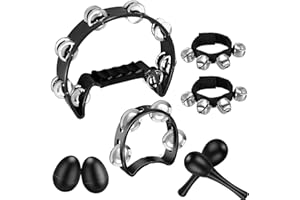 MOONBACK 8 Pcs Tambourines for Adults Metal Jingles Hand Held Percussion Half Moon Tambourine, 4 Bells Tambourine, Wrist Bells, Egg Shakers, Sand Hammer, Hand Percussion Instrument Set for Party, KTV, Church