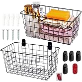 2 Pack【Extra Large】Hanging Kitchen Basket,Wire Storage Basket,with Traceless Tape and 3M High-Strength Plastic Hooks,no Drilling,for Cabinet Storage,Kitchen,Bathroom,Storage Room,large capacity