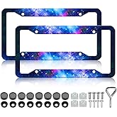 LIN KANG 2Pcs Galaxy Spaces License Plate Frames,Purple Starry Sky Night car Plate Holder Universal Stainless Steel Material Rust-Proof Waterproof Car Decorative Tag Frames for Standard US 12x6 Inch