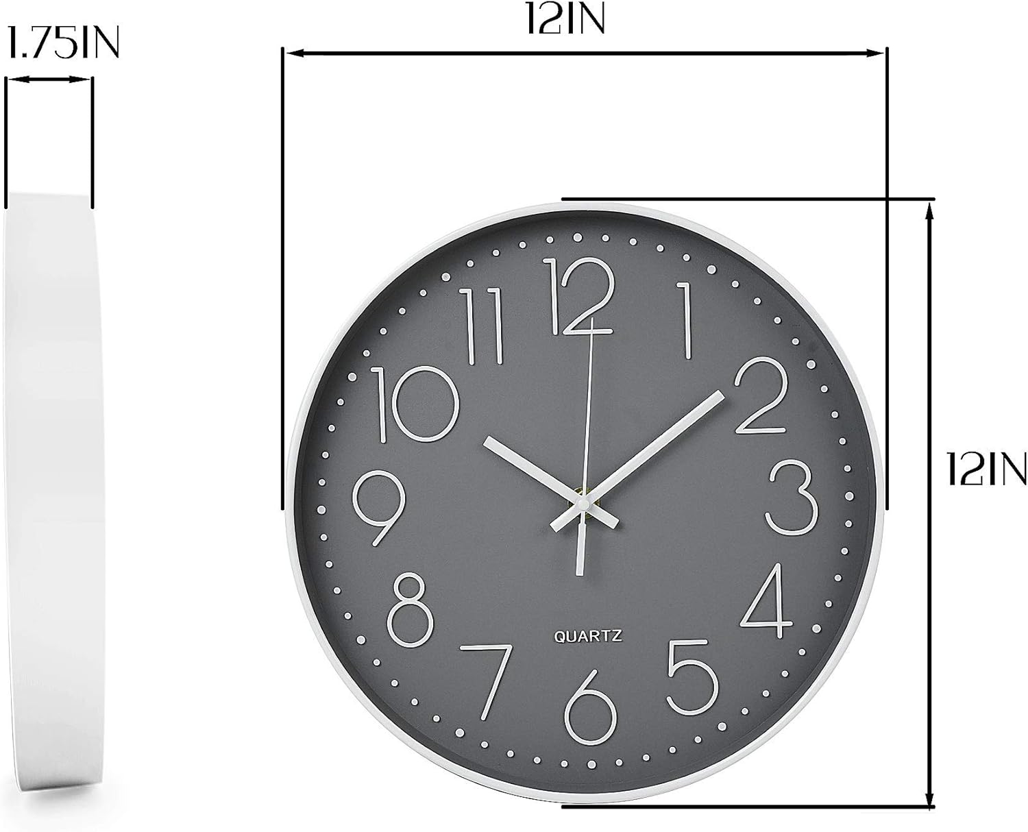 JINMA 12 Inch Modern Wall Clock Silent Non Ticking Easy to Read Decorative Wall Clocks for Living Room Decor Home Office Kitche (Grey): Kitchen & Dining