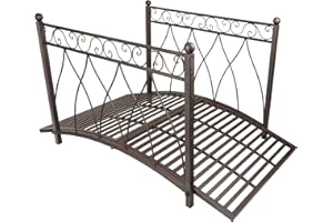 SOLUTION4PATIO EXPERT IN GARDEN CREATION Solution4Patio 4.9 FT Metal Garden Bridge, Small Yard Bridge Vintage Iron Yard Arch Path Bridges with Patterned Guardrails for Creek, Pond, Backyard Landscaping Decor,Dark Brown
