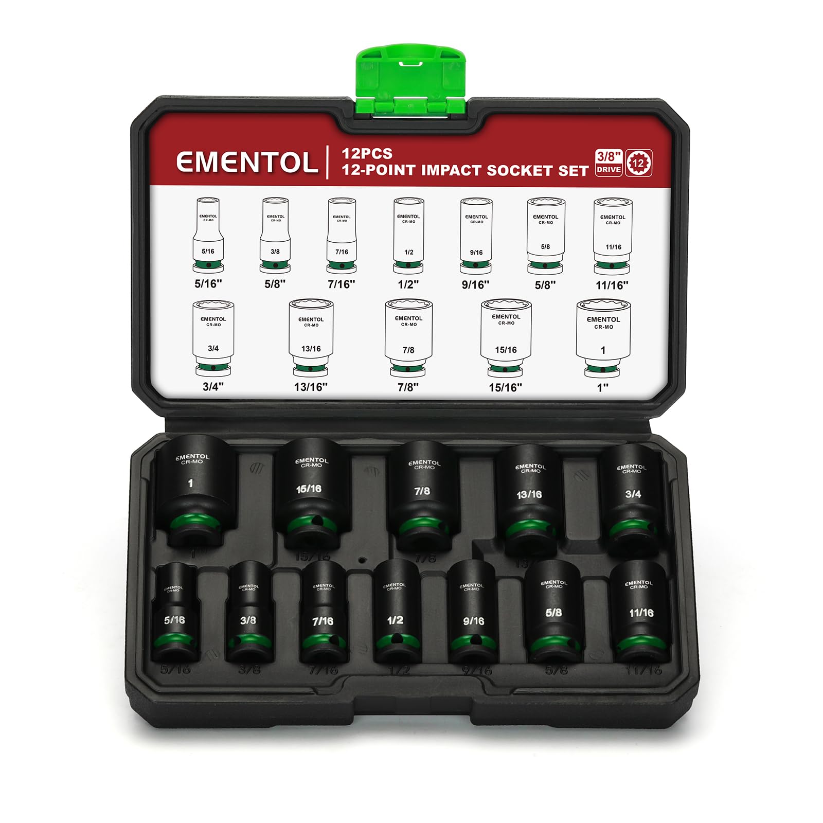 EMENTOL 3/8" Drive Impact Socket Set, Semi-Deep