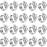 LOKMAN 20 Pack Stainless Steel Hose Clamp Adjustable 3/8'' - 5/8'' (10-16mm) Worm Gear Hose Clamp, Metal Fuel Line Pipe Clamp