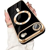 Dinick Designed for iPhone Air Case with Magnetic [Built-in Camera Cover] Compatible with MagSafe Soft TPU Glitter Cover Anti-Scratch Protective Slim for iPhone Air Case Black and Gold