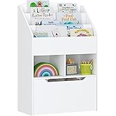 UTEX Kids Bookshelf with Movable Toy Box, Toddler Book Shelf and Toy Storage, Children Book Display Rack Toy Chest Combo for Kids Room & Nursery, White