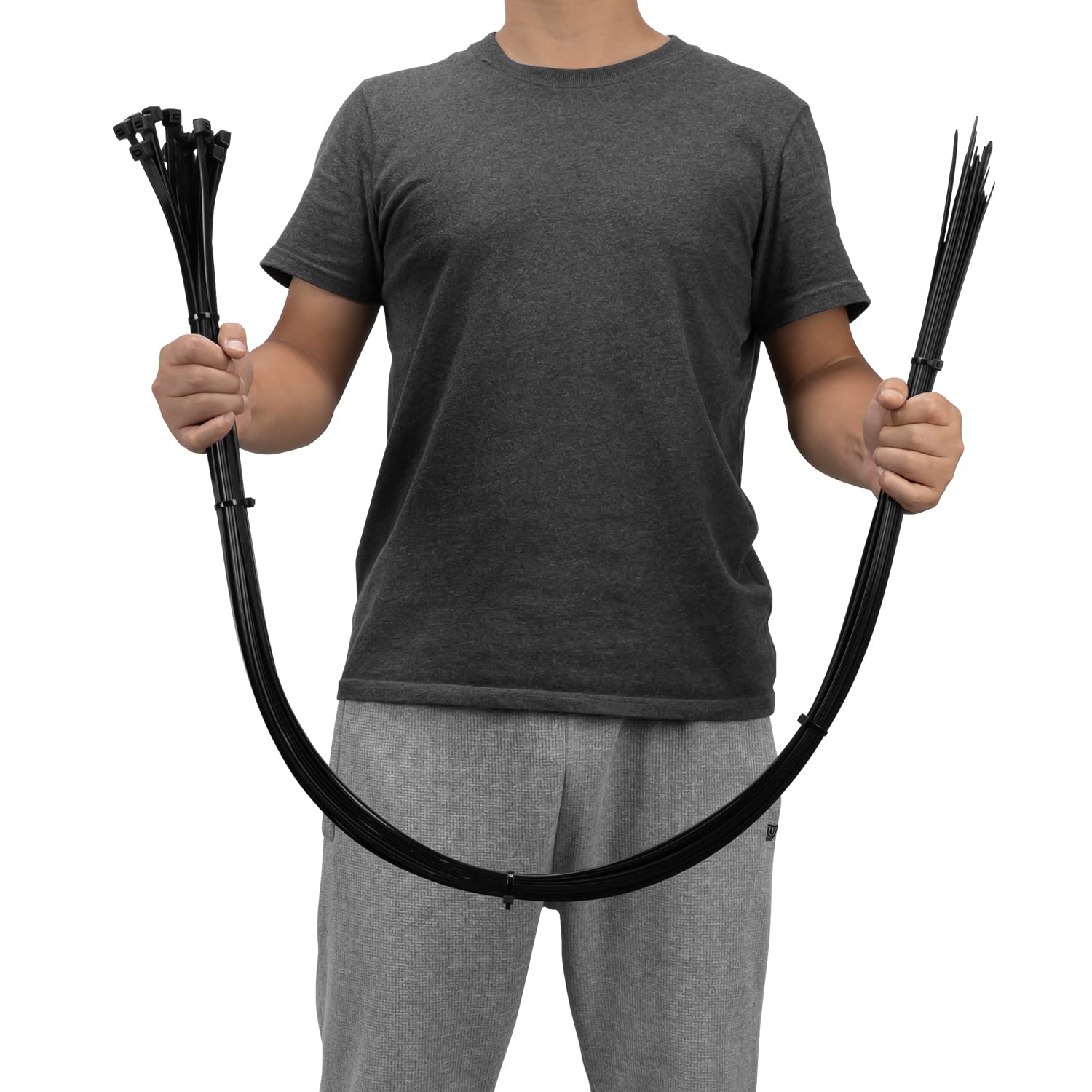 XINGO Black Cable Ties Heavy Duty 20 PCS, 1500mm x 9mm Long with 80 KGS Ultra Strong Tensile Strength, Large UV Resistant Cable Ties Extra Long Tie Wraps for Outdoor Use — image 1