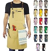 Stenffy Kitchen Apron, Work Apron, Canvas, Multiple Pockets, Gardening, Painting, BBQ, Artist, Carpenter, Sizes M to XXL, Amber