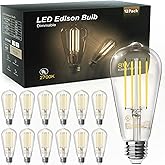 TJOY 12 Pack Vintage 8W ST58 LED Edison Light Bulbs, Dimmable, 60W Equivalent, 800Lumens, 2700K Warm White, E26 Base LED Filament Bulb, CRI80+, Antique Glass Style for Home, Bedroom, Office, Farmhouse