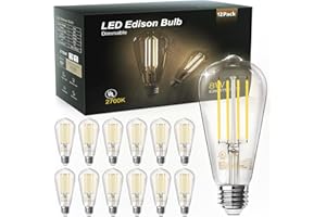 TJOY 12 Pack Vintage 8W ST58 LED Edison Light Bulbs 60W Equivalent, 800Lumens, 2700K Warm White, Dimmable, E26 Base LED Filam