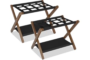 Heybly Luggage Rack, Pack of 2, Folding Suitcase Stand with Storage Shelf, Heavy-Duty Luggage Holder for Guest Room Bedroom H