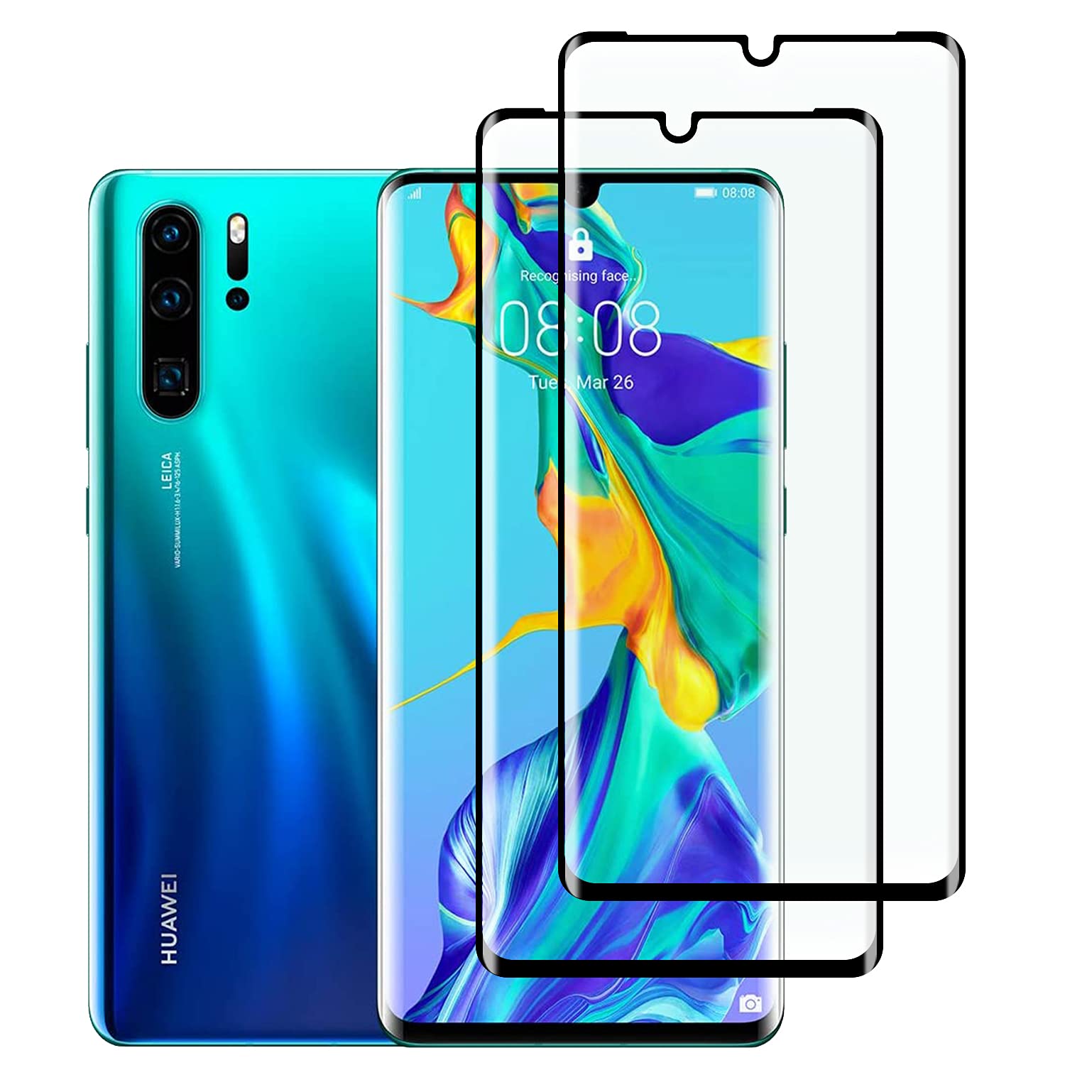 KELOLIN [Pack of 2] Compatible with HUAWEI P30 Pro Tempered Glass Screen Protector, 3D Full Coverage, [9H Hardness] [HD Anti-Scratch] [No-Bubble] Screen Protector for HUAWEI P30 Pro