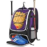 BROTOU Baseball Bag, Softball Bag for Baseballgear & T-Ball Bat, Baseball Backpack with Shoes Compartment for Men/Women