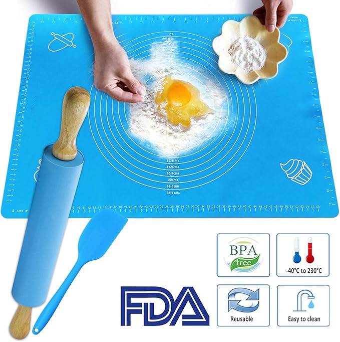 Silicon Baking Mat Set of 3 One Rolling Pin, Extra Large 25''×17.7