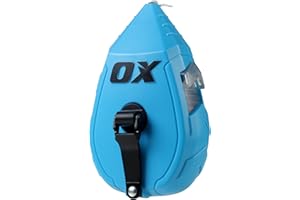 OX Pro Contractor Chalk Line 100ft Cotton Nylon Bold Line with Pointed Tip and ABS Plastic Body - 1:1 Gear Ratio Chalk Box Professional Grade Chalk Reel Tool OX-T630502