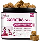 NATURE TARGET Probiotics for Dogs & Digestive Enzymes for Digestive Health - Plus Fish Oil & Vitamins Supplement for Allergies & Immune & Itchy Skin, 120 Chicken Flavor Probiotic Soft Chews