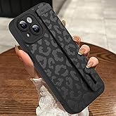 MOWIME Compatible with iPhone 14 Plus Case with Strap Wrist, Cheetah Print Shockproof Soft TPU Protective Cover for Women Girls, Slim Anti Scratch Case for iPhone 14 Plus 6.7 Inch, Black
