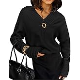 Womens Long Sleeve V Neck Sweaters 2025 Fall Casual Classic Soft Loose Fit Basic Pullover Jumper Top Winter Old Money Clothes