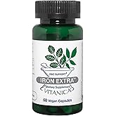 Vitanica Iron Extra, Iron Supplement Enhanced Absorption with Vitamin C 500mg, Methylfolate 400mcg, B12 Vitamin 500mcg, Calcium, Yellow Dock, Dandelion Root & Nettle Leaf Extract, Vegan, 60 Capsules
