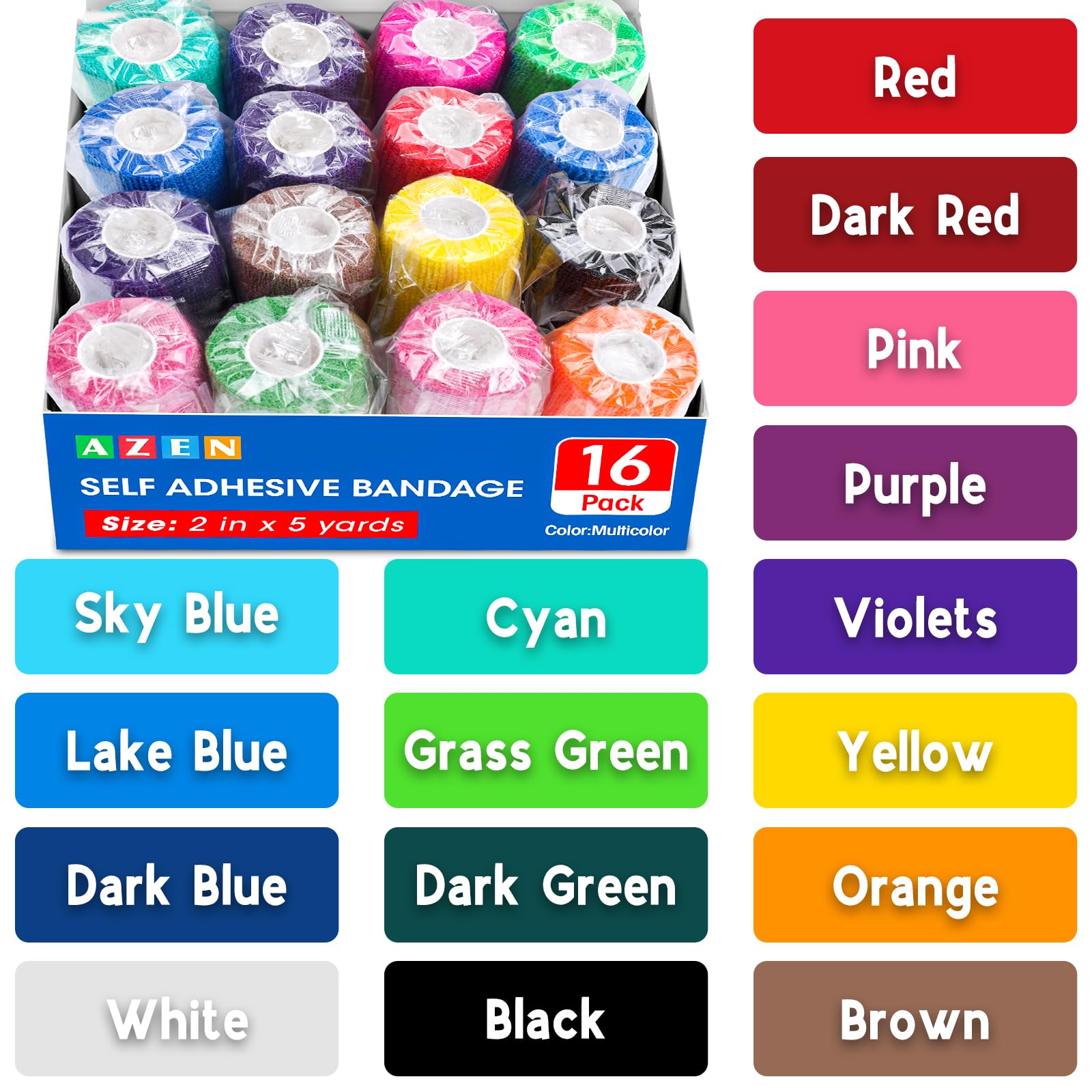 AZEN 16 Pack Self Adhesive Bandage Wrap, 2