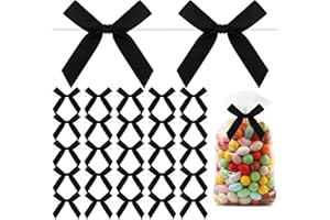 KQNBI Mini Black Bows for Gift Wrapping, 30 Pcs Black Twist Tie Bow for Treat Bags, Halloween Christmas Small Satin Ribbon Bows for Crafts, Premade Tiny Bows DIY Cake Pop Bows Candy Cookie Gift Bag Bowknot