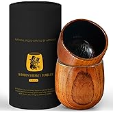 PokShow Charred Wooden Bourbon Drinking Glass,2Pcs 10oz Handcrafted Wooden Whiskey Glasses, Charred Old Fashioned Glass,Bourbon Gifts for Men- Husband, Dad, Brother-Father's Day,Birthday, Retirement