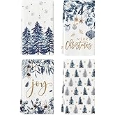 Artoid Mode Blue Xmas Tree Ornament Christmas Kitchen Towels Dish Towels, 18x26 Inch Farmhouse Holiday Snowflake Winter Decoration Cleaning Set of 4