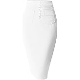 SEVEGO Women's Pencil Skirt Stretch High Waist Below Knee Bodycon for Office Casual with Patch Pockets