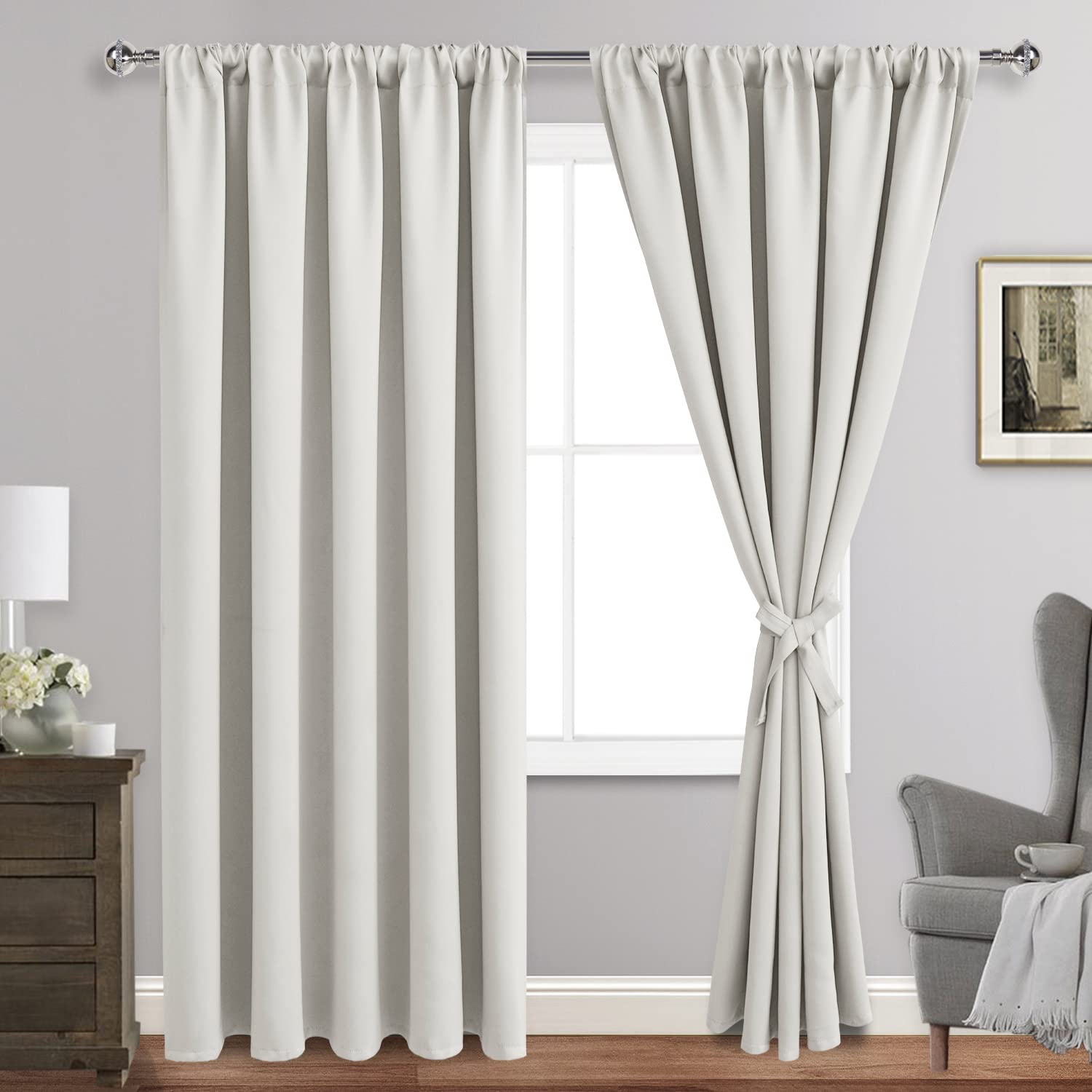 JIUZHEN Blackout Curtains for Bedroom - 70 x 84 Inch Extra Wide Privacy Assured Thermal Insulated Room Darkening Room Divider Curtain Cover for Living Room, Set of 2 Panels with Tiebacks, Ivory Image JIUZHEN Blackout Curtains for Bedroom - 70 x 84 Inch Extra Wide Privacy Assured Thermal Insulated Room Darkening Room Divider Curtain Cover for Living Room, Set of 2 Panels with Tiebacks, Ivory Image