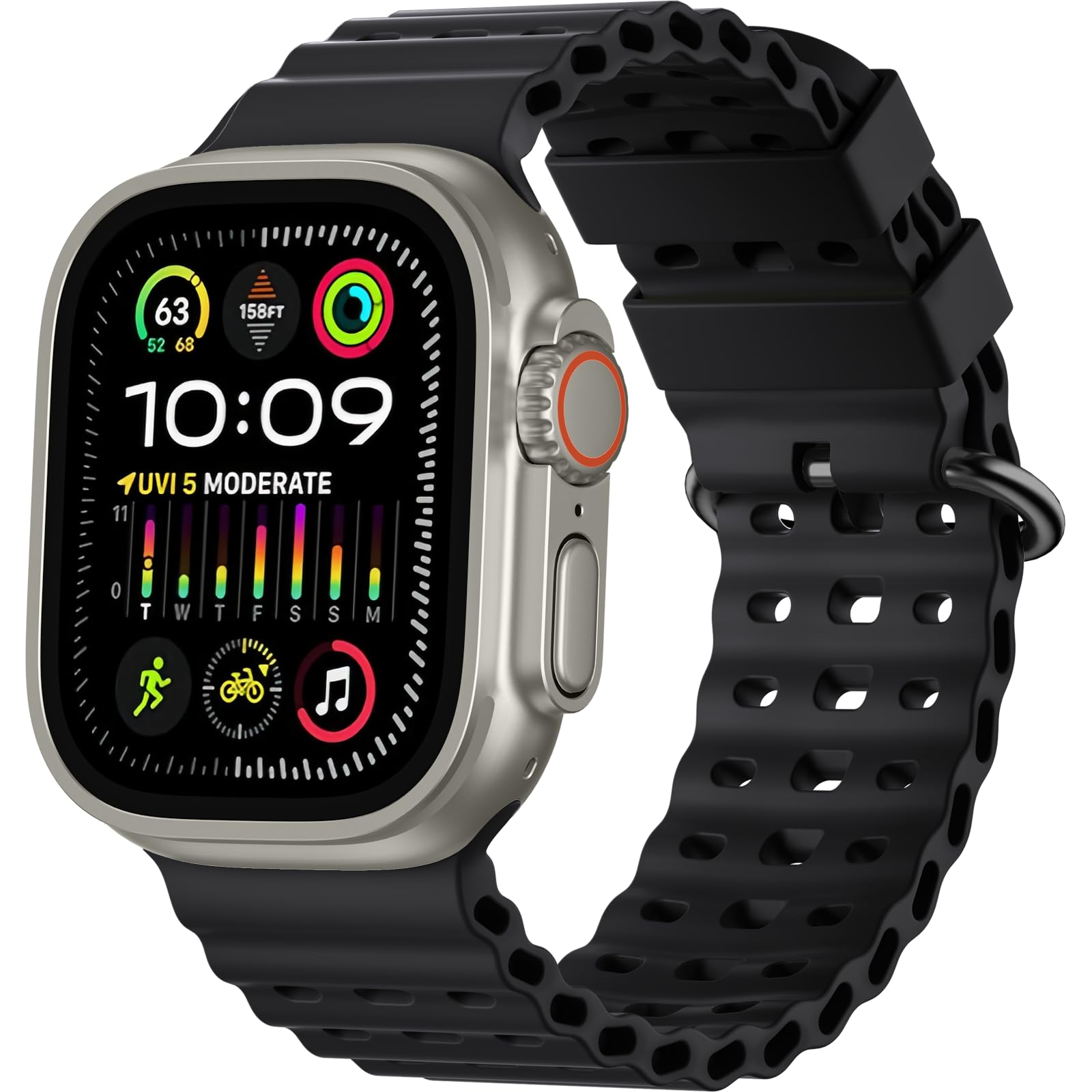 Lerobo Ocean Band Compatible with Apple Watch Ultra 3/2/1 49mm,Series 11 10 46mm,Series 9/8/7 45mm,6 5 4 SE 44mm,Series 3/2/1 42mm,Breathable Waterproof Soft Silicone Sport Strap for Men Women,Black
