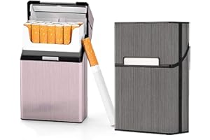 NESCOPE Cigarette Case Brushed Metal Cigarette Case with Magnetic Switch Flip Closure,20 Capacity (2 Pack,85mm, Rose Red + Gray)…