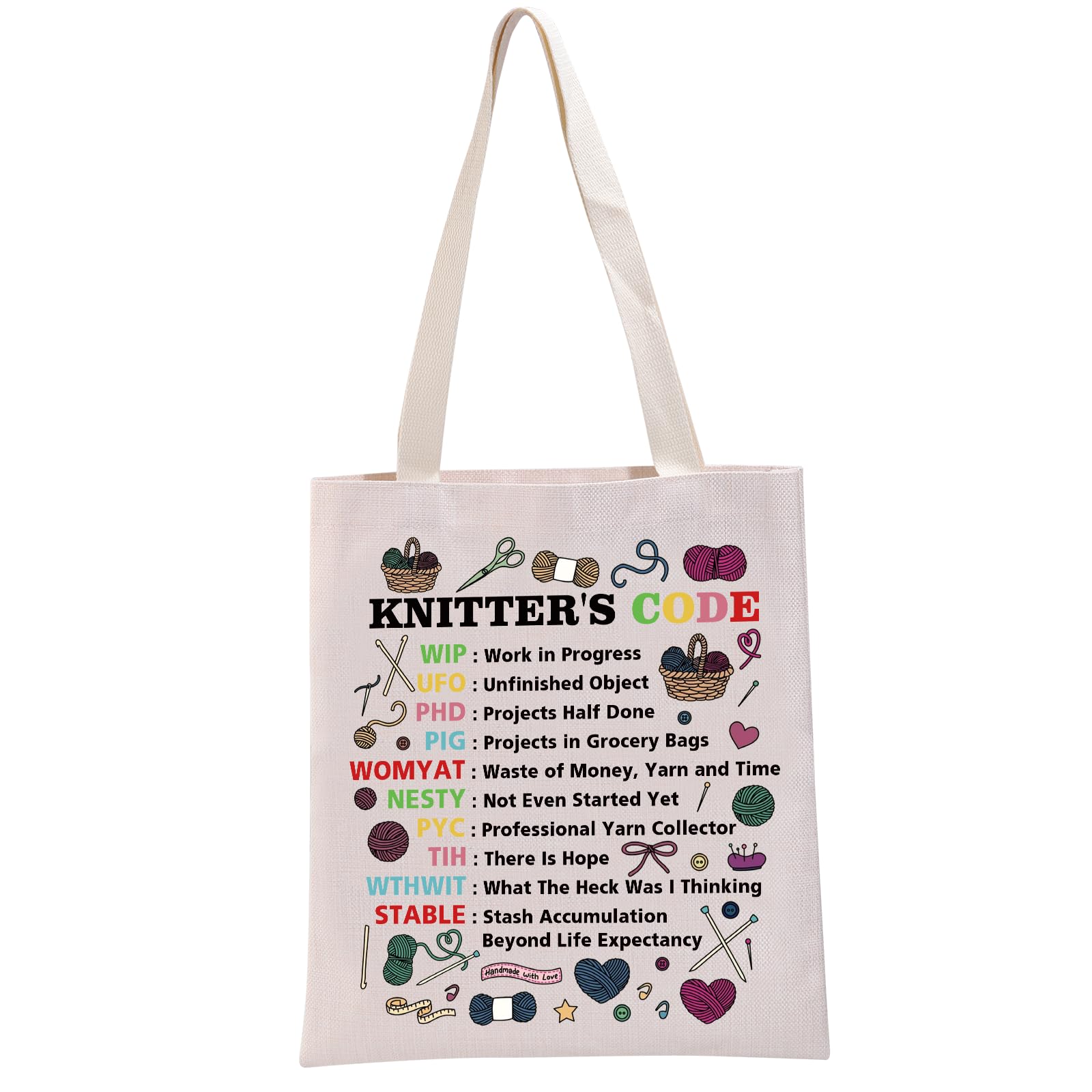 PYOUL Knitting Gift Tote Bag Knit Handbag Knitter Knitting Lover Crochet Hobbyist Gift (Knitters Code Tote)