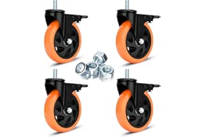 YOOGAA Stem Caster Wheels 5 inch Swivel Casters Set of 4 Heavy Duty 1500 lbs 1/2"-13 x 1 Threaded Casters Dual Locking Industrial Castor Safety Smooth Quiet Caster with Brakes Wheels for Cart, Furniture