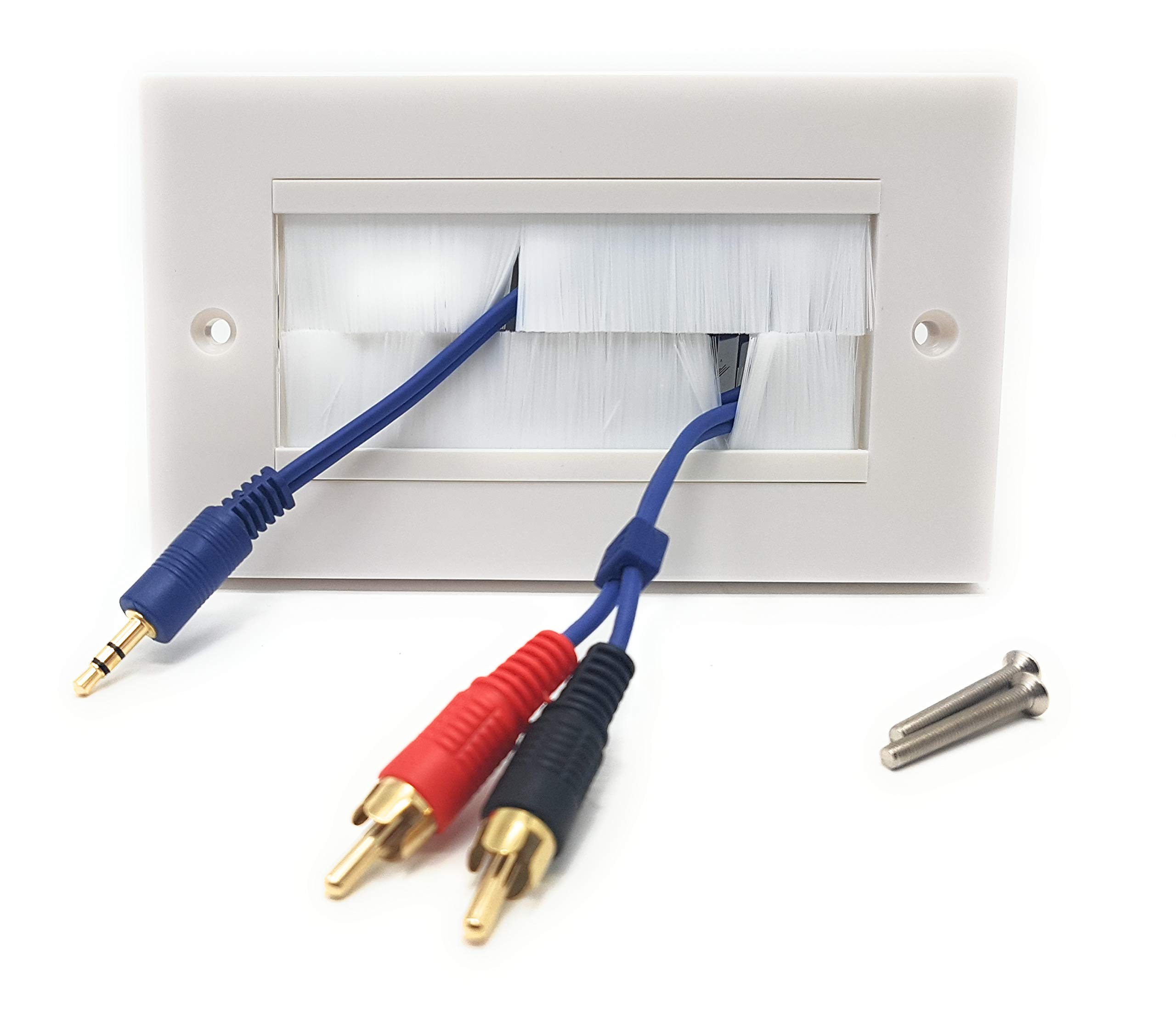 MainCore UK Standard Faceplate Gang White Brush for Cables Exit/Wall Outlet (Available Single & Double) (Double)