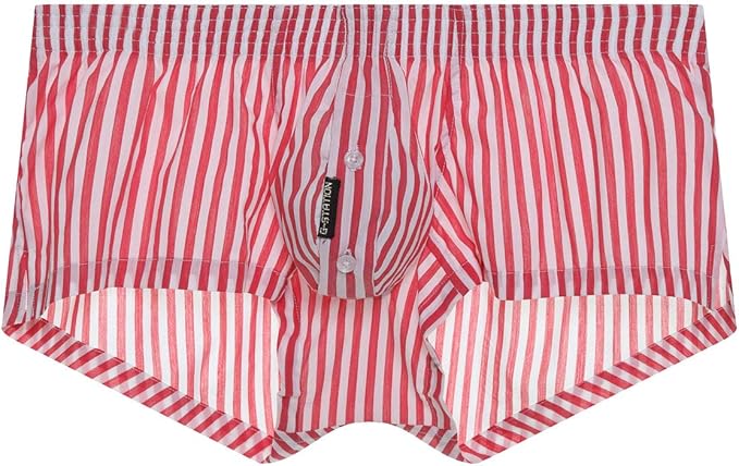 Amazon M レッド ジーステーション G Station G Station ジーステーション 立体縫製 ストライプ ショートトランクス メンズ 男性下着 ローライズ パンツ サイドスリット 前開き 縞 トランクス 通販