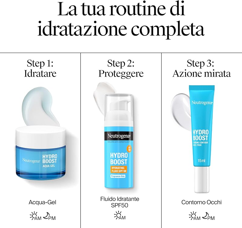 Hydro Boost Contorno Occhi Anti-Fatica, Contorno occhi idratante con Acido Ialuronico e Vitamina E, Aiuta ad attenuare i segni della stanchezza e le occhiaie, 15 ml