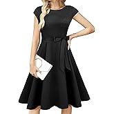 tagunop Women's Cocktail Dresses Vintage 1950s Retro Boatneck Cap Sleeve Dress with Pockets