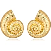 WOWORAMA Gold Statement Earrings for Women Gold Seashell Flower Earrings Boho Textured Ocean Wave Earrings Irregular Exaggerated Geometric Swirl Earrings